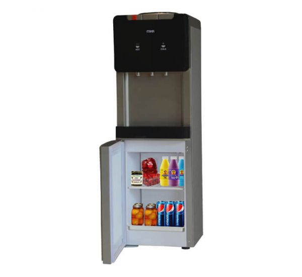 Water Dispenser With Refrigerator Compartment, Standing, Hot, Normal & Cold, Compressor Cooling, Silver & Dark Grey